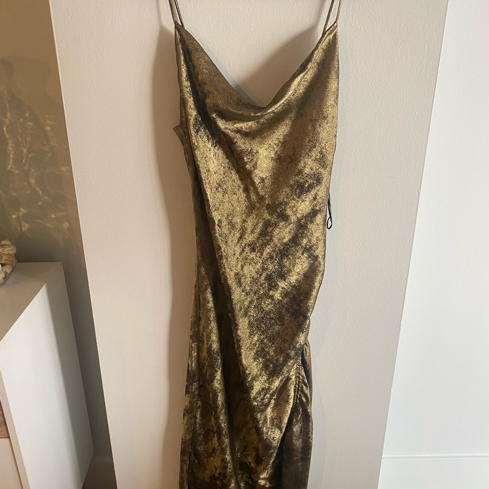 Zara gold midi slip dress